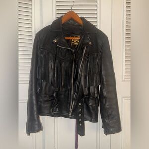 Black Leather Fringe Jacket Vintage